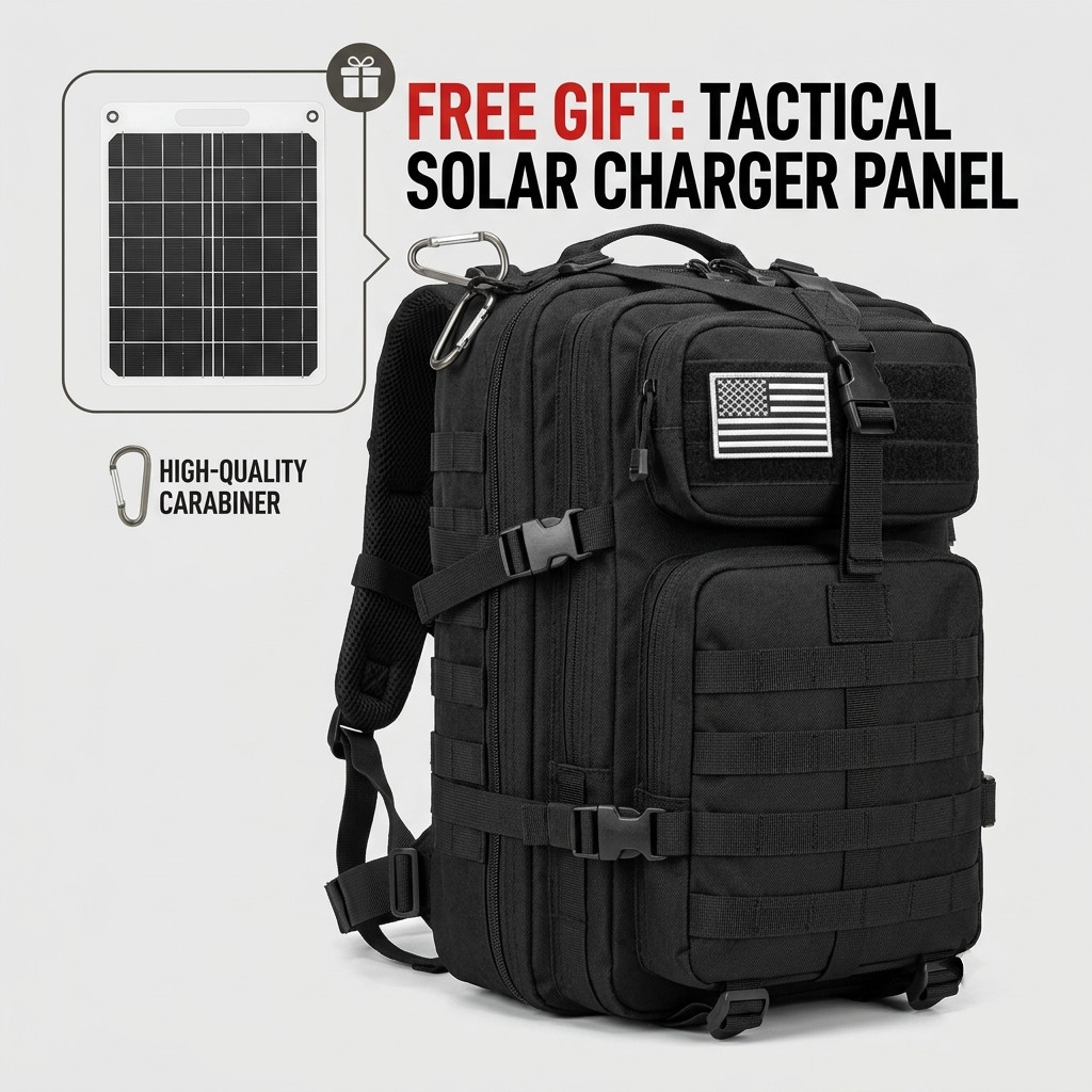 45L Tactical Backpack Waterproof Military Molle Rucksack + Solar Charger Panel