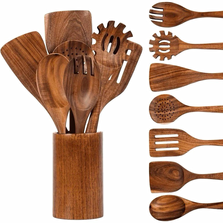 Thick Wooden Spoons for Cooking, 8 Pcs Natural Wooden Utensil for Cooking