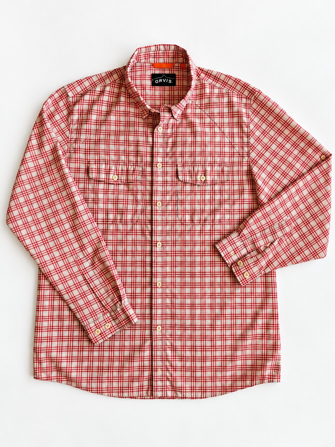 Orvis Men’s L Red/Cream Plaid Shirt Long Sleeve Heritage Outdoor Button Down
