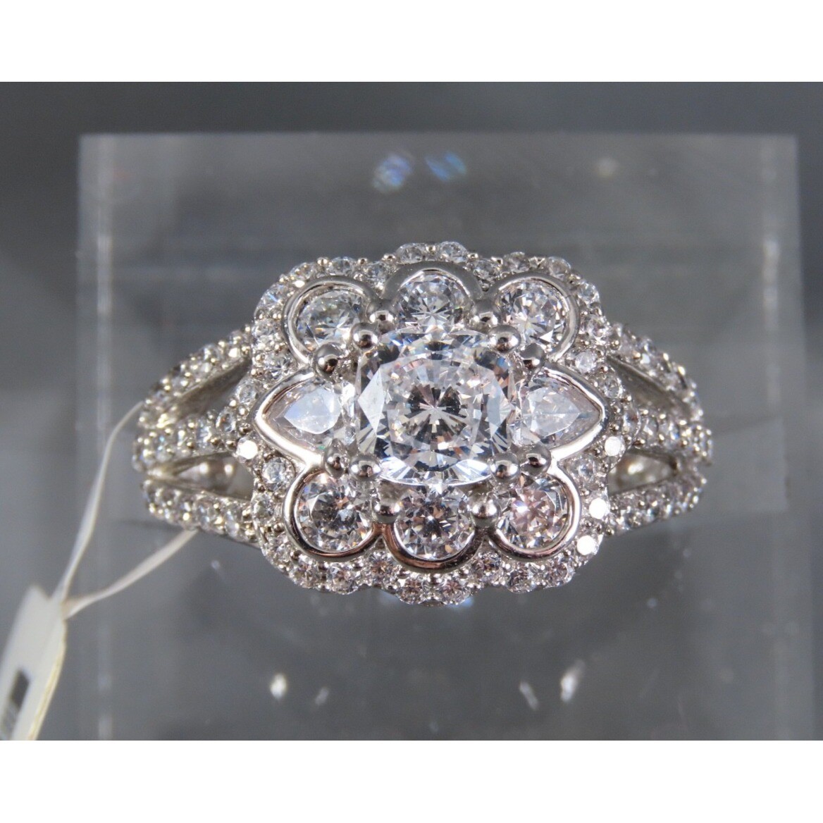 New JTV BELLA LUCE Cocktail Ring SlMULATED DlAMOND Sterling Silver CLUSTER sz 7