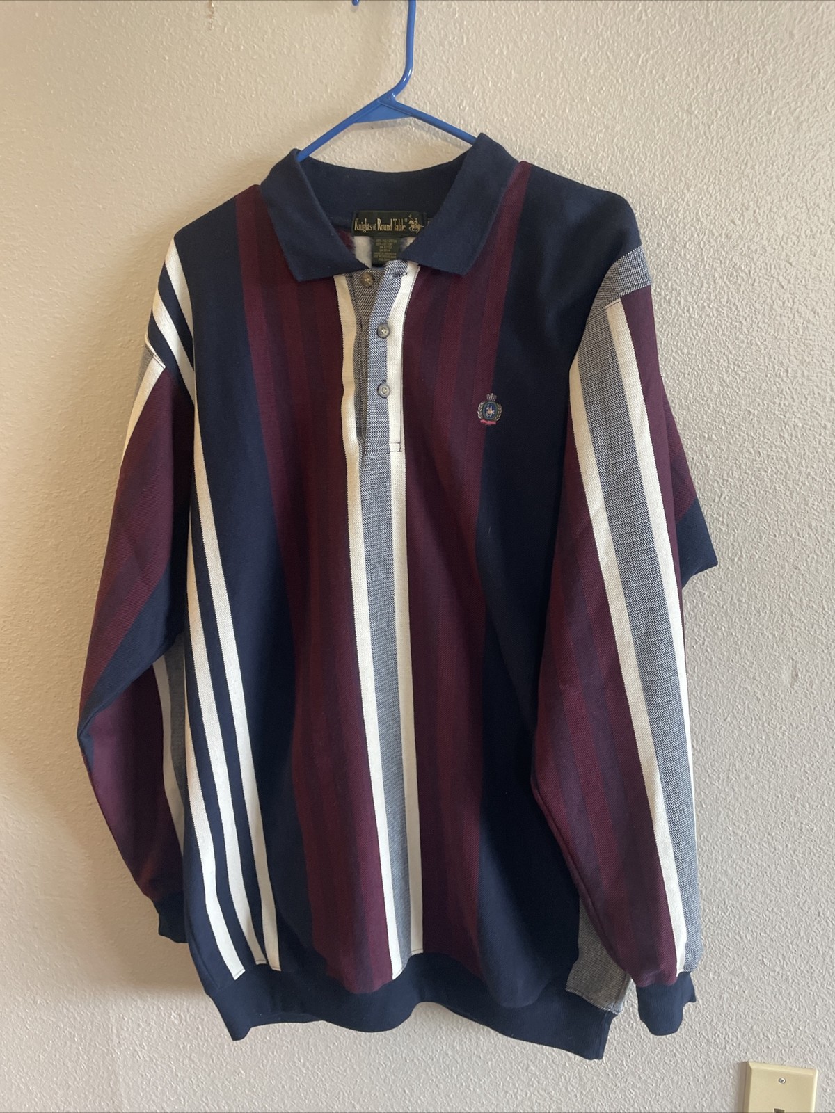 Knights Of Round Table Long Sleeve Polo Sz XL Tall Men ColorBlock Vtg Stripe 90s