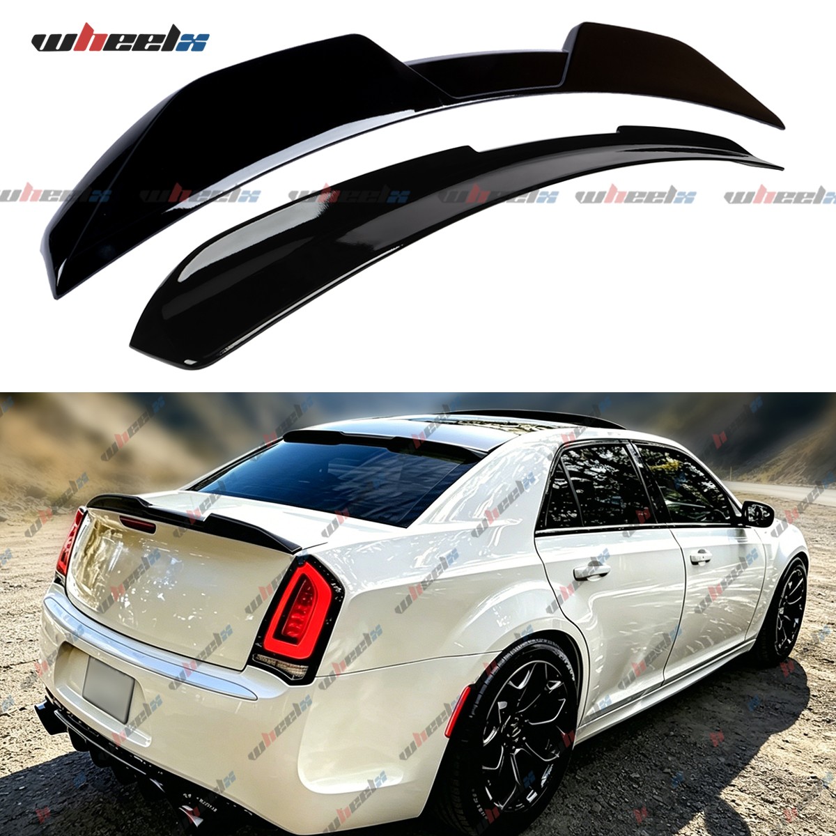 For 11-23 Chrysler 300 Gloss Black M Style Trunk Spoiler+V Style Rear Roof Wing