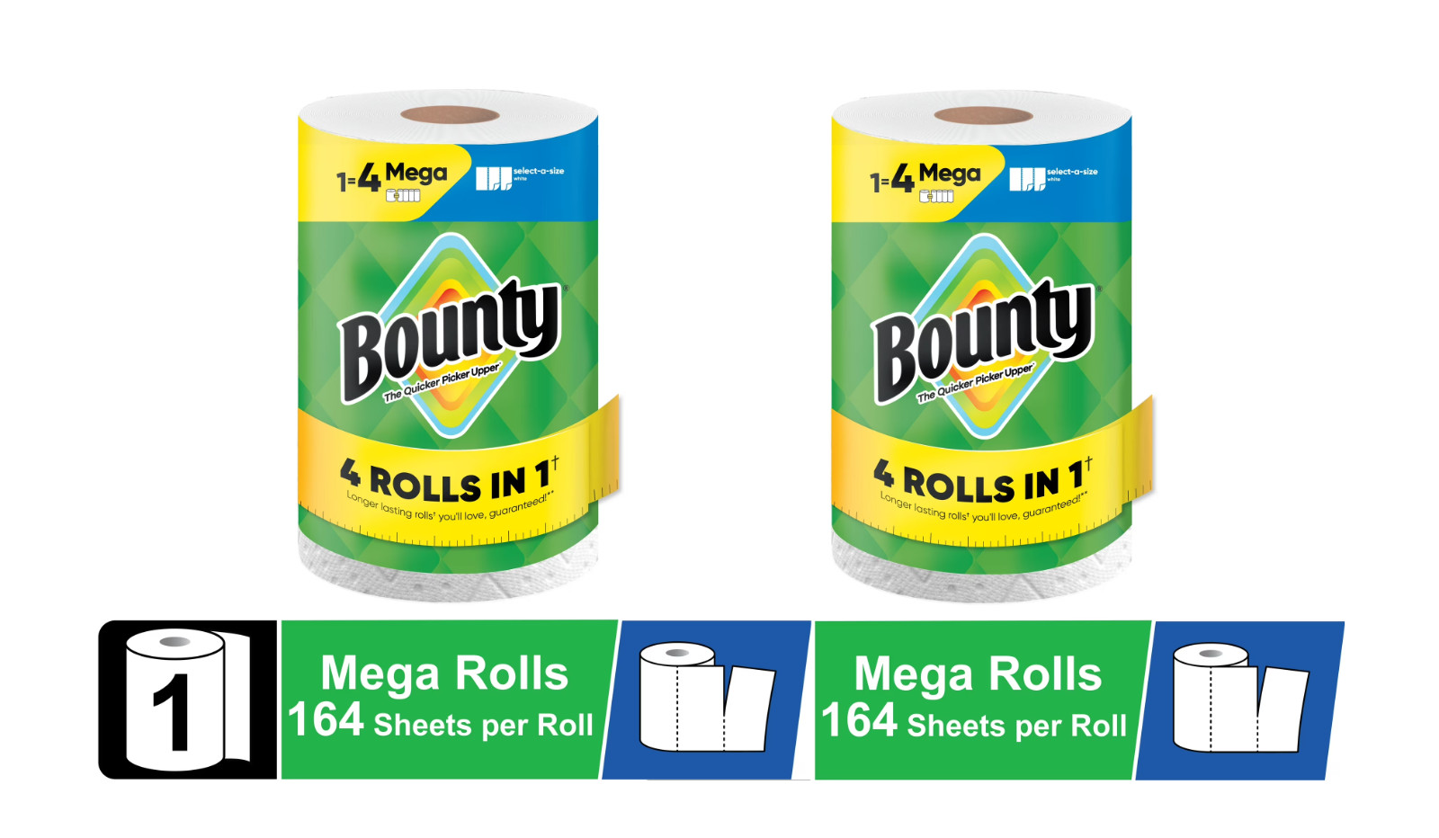 Bounty Paper Towels, 1 Mega Roll, 164 Sheets per Roll PACK OF 2 Bounty Paper Towels, 1 Mega Roll, 164 Sheets per Roll PACK OF 2