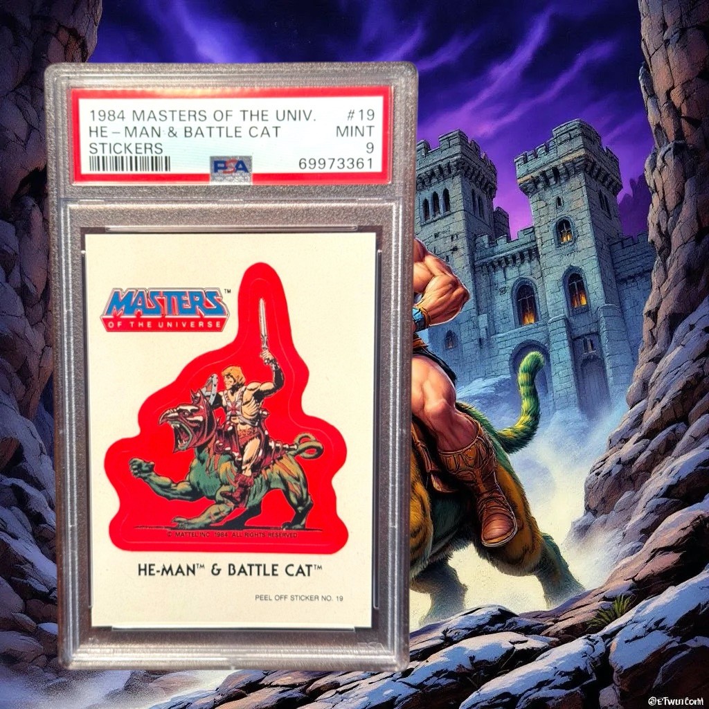 1984 Masters Of The Universe Stickers #19 He-Man & Battle Cat PSA 9 MINT 1984 Masters Of The Universe Stickers #19 He-Man & Battle Cat PSA 9 MINT