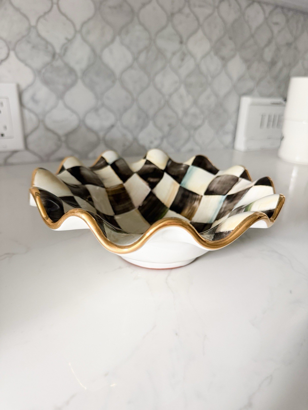 Mackenzie Childs Courtly Check Ceramic Fluted Breakfast Bowl 🖤
