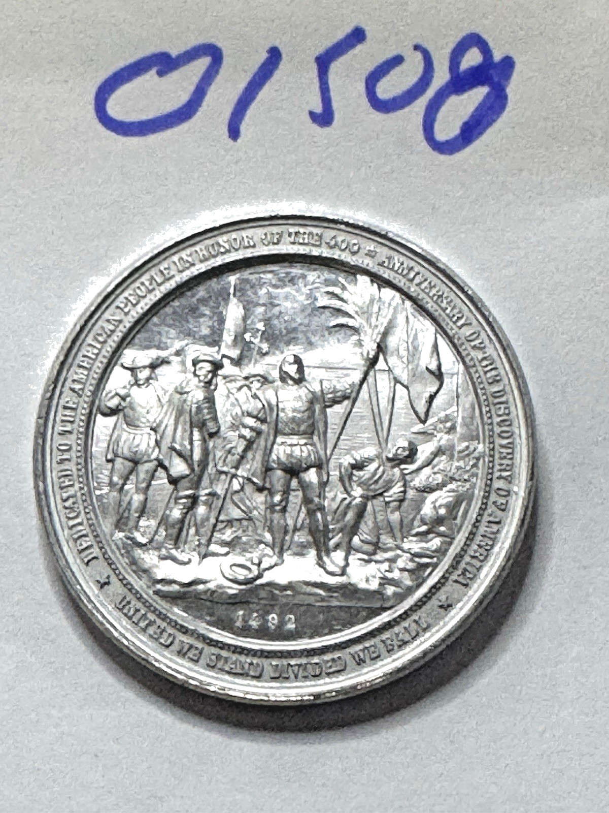 1892 COLUMBIAN EXPO LANDING OF COLUMBUS ALUMINUM Medal So Called Dollar - Proof