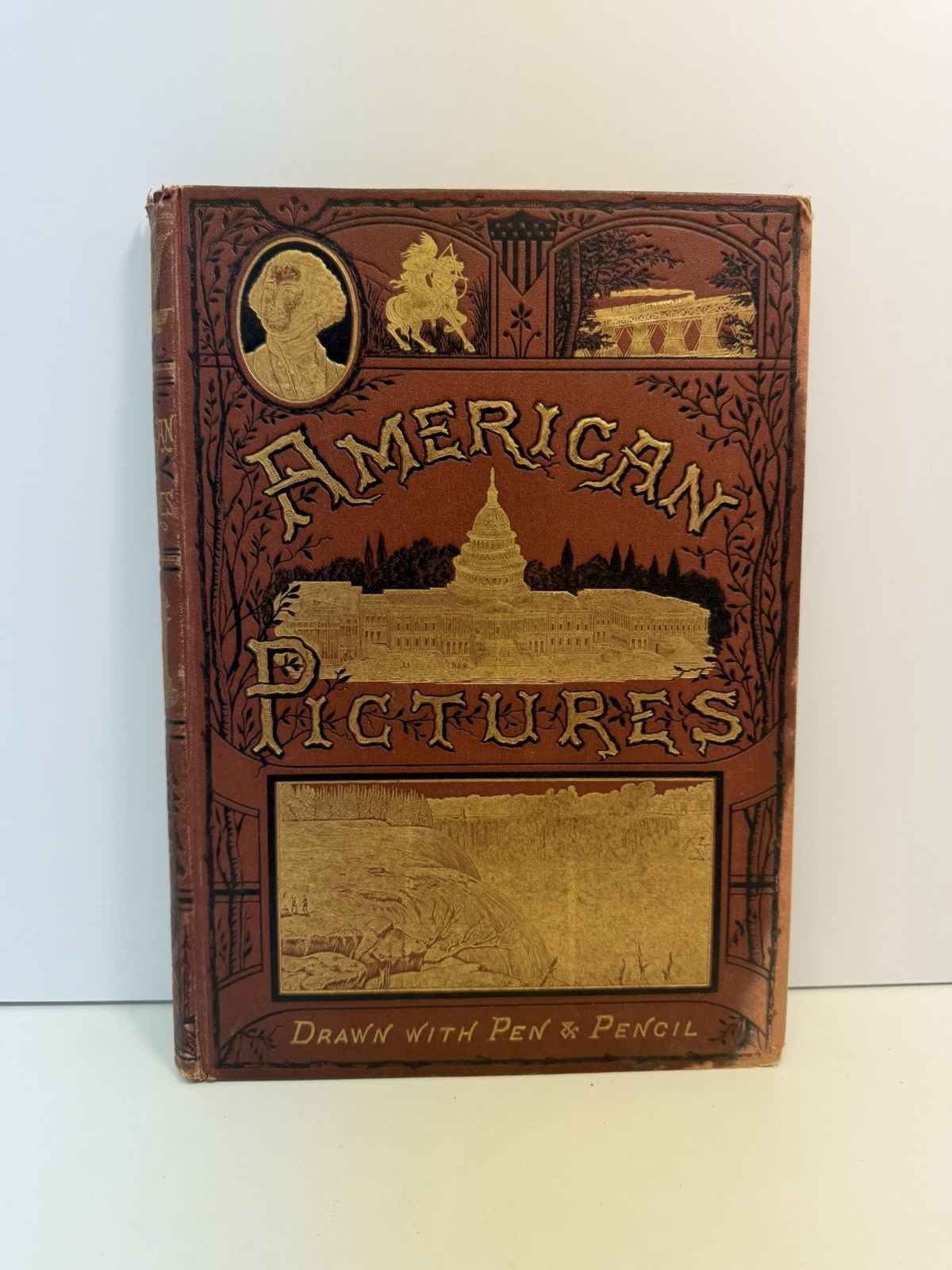 AMERICAN PICTURES drawn with PEN & PENCIL red cover GILDED EDGES circa 1876 AMERICAN PICTURES drawn with PEN & PENCIL red cover GILDED EDGES circa 1876