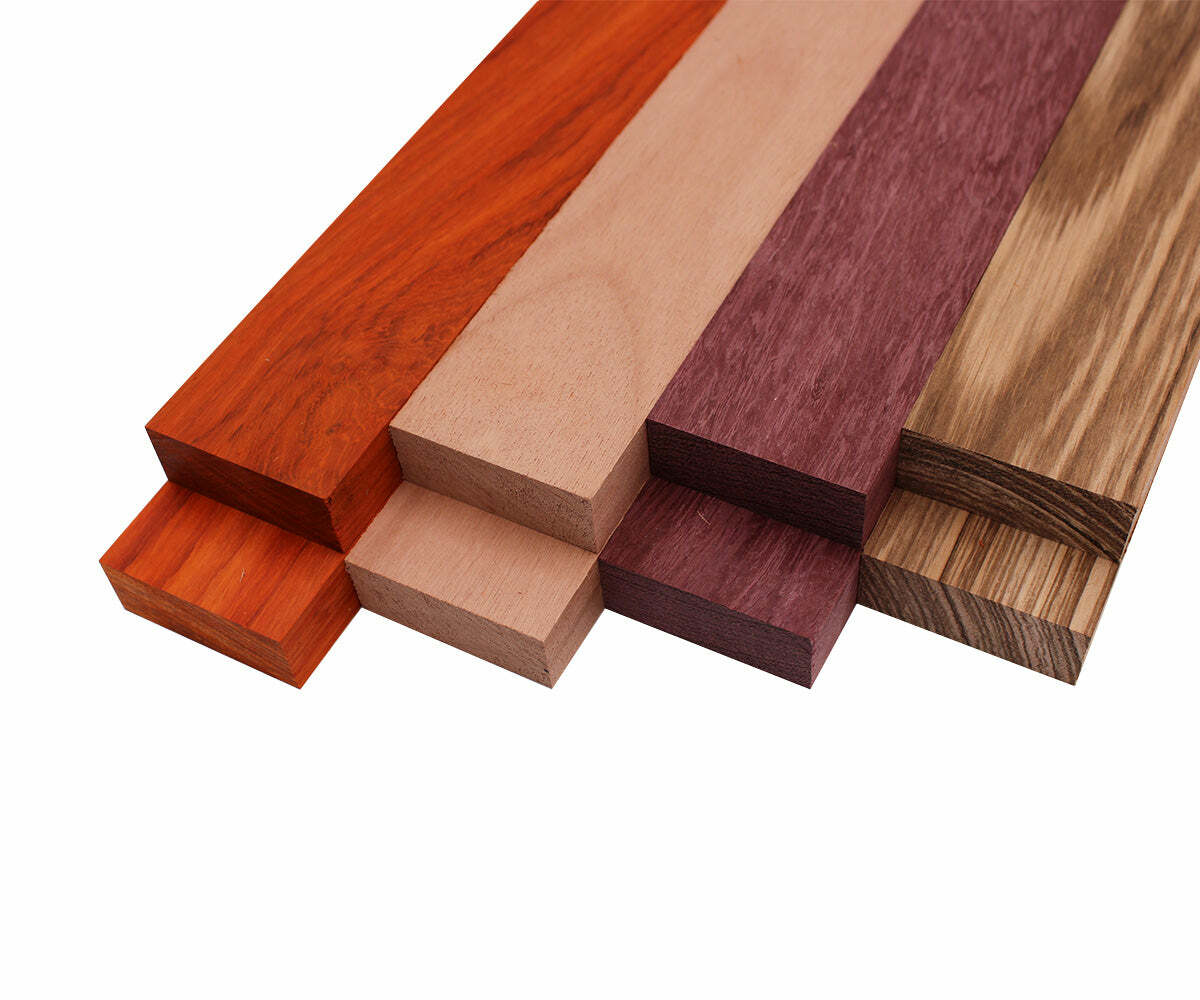 Imported Exotic Hardwood Variety Pack - Zebrawood, Purpleheart, Padauk, Okoume - Imported Exotic Hardwood Variety Pack - Zebrawood, Purpleheart, Padauk, Okoume -