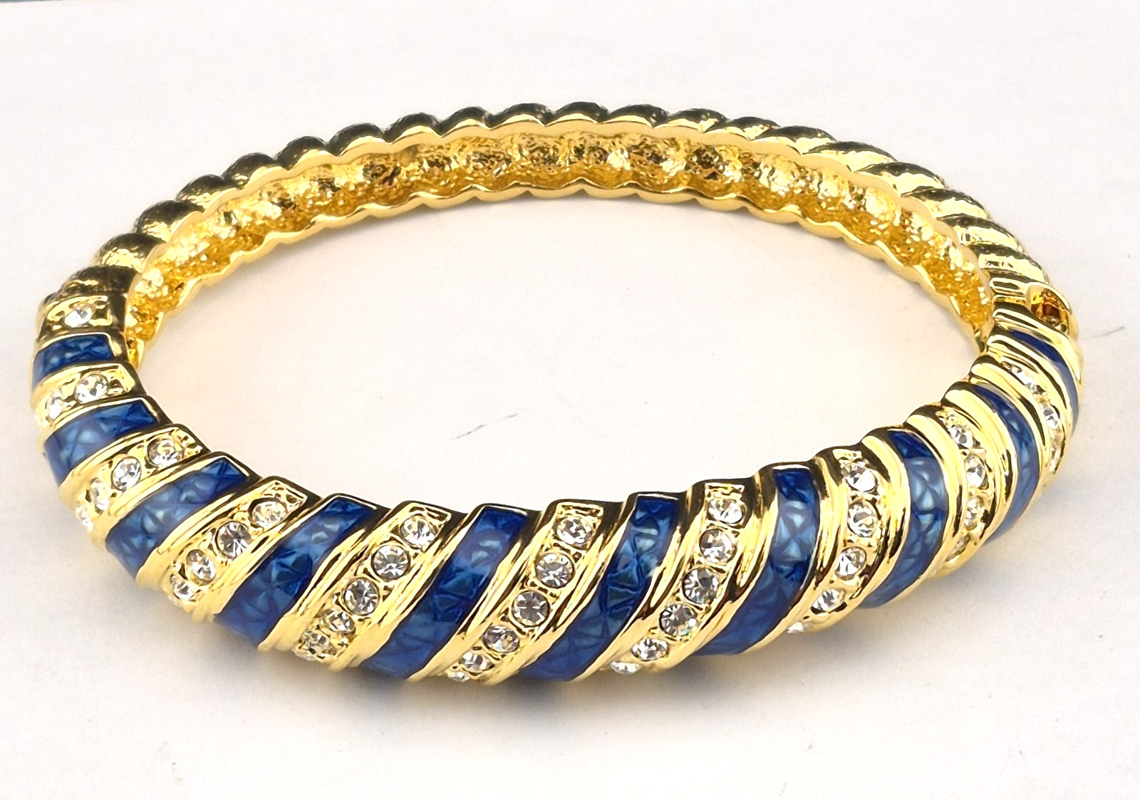 Vintage JBK Camrose & Kross Blue Enamel White Rhinestone Bangle 7.5\ Vintage JBK Camrose & Kross Blue Enamel White Rhinestone Bangle 7.5\