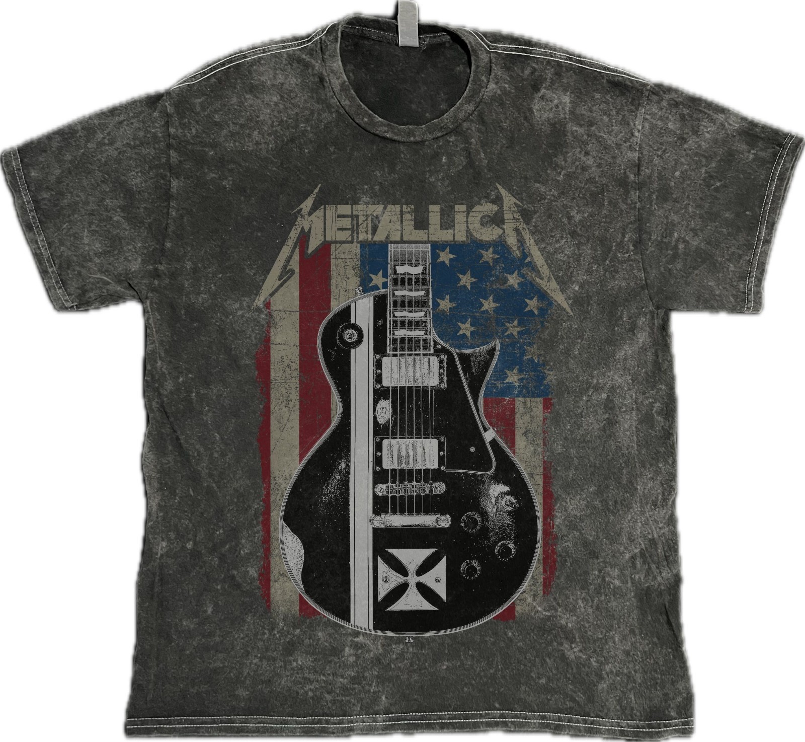 Metallica Guitar US Flag T-Shirt Hard Rock Metal on Mineral Vintage Wash Tee