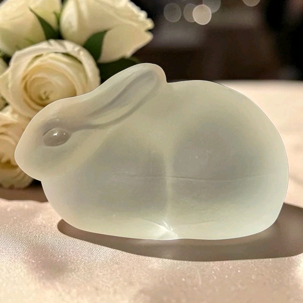 Vtg Frosted Crystal Art Glass Easter Bunny Paperweight 1985 Sweden Nybro 3\