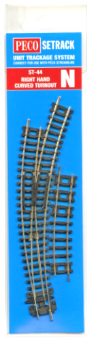 Peco N ~ New 2026 ~ Right Hand Curved Turnout Insulfrog Code 80 ~ Setrack ST-44