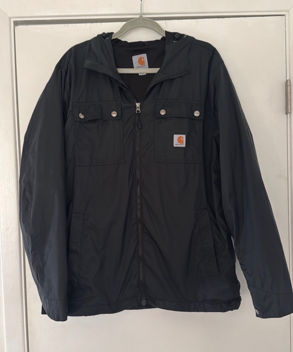 Carhartt Jacket Mens Medium Black Hooded Nylon Windbreaker Full Zip Pockets