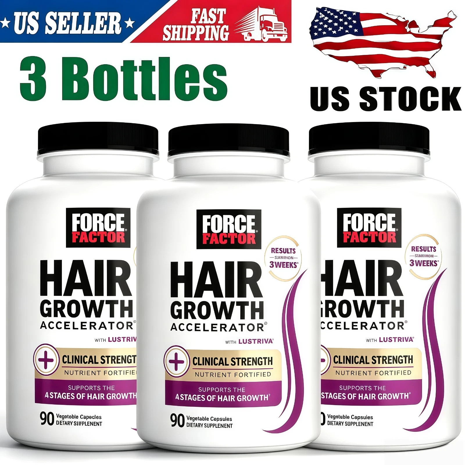 3‑Pack Force Factor Hair Growth Accelerator 90ct ea, Full 12‑Week Hair Cycle 3‑Pack Force Factor Hair Growth Accelerator 90ct ea, Full 12‑Week Hair Cycle