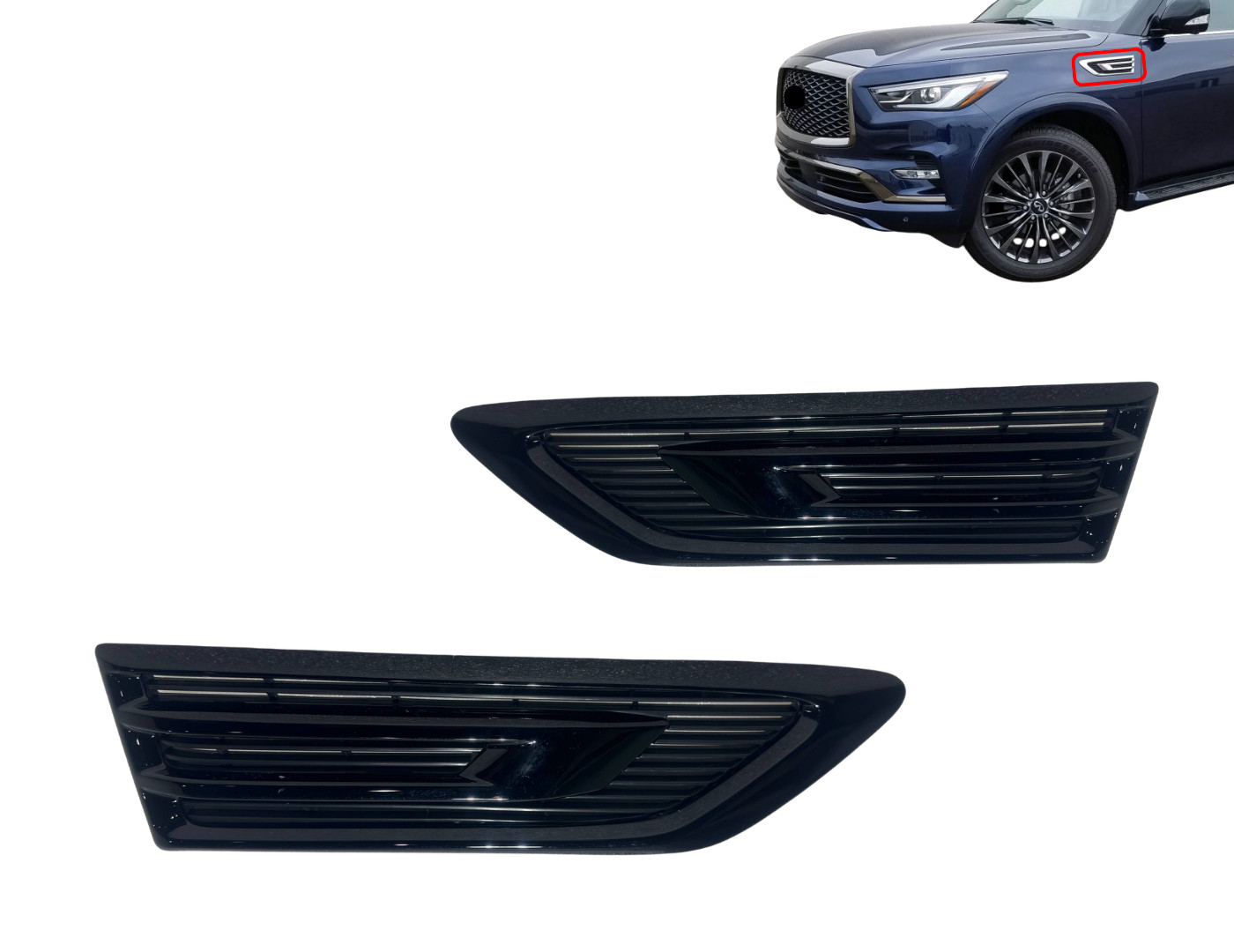 New Fits 2018-2024 Infiniti QX80 Front Fender Vent Grille Left Right Gloss Black