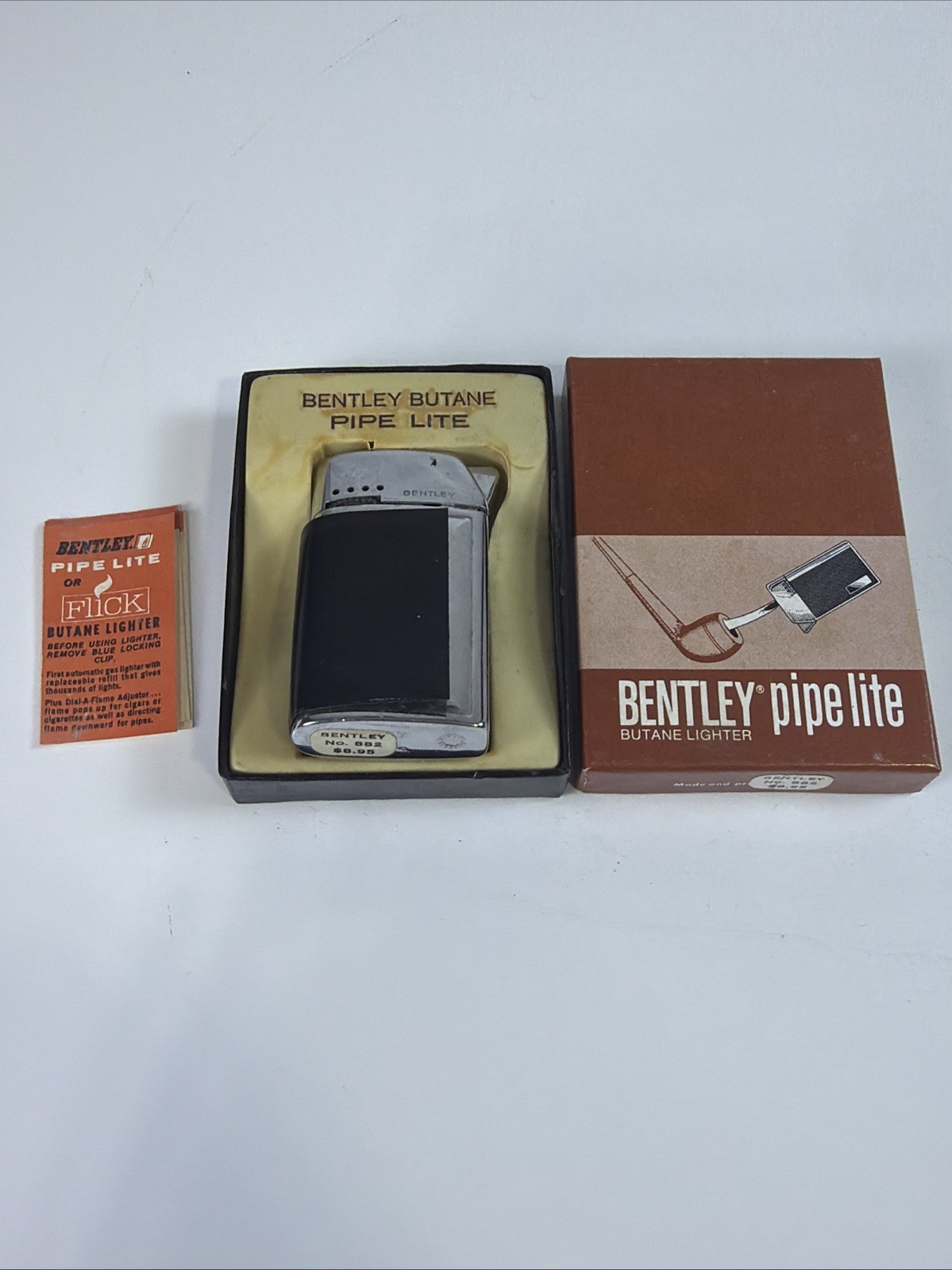 VTG Bentley Butane Lighter Automatic Pipe Lite Silver/Black No. 882 w/ Box NEW VTG Bentley Butane Lighter Automatic Pipe Lite Silver/Black No. 882 w/ Box NEW
