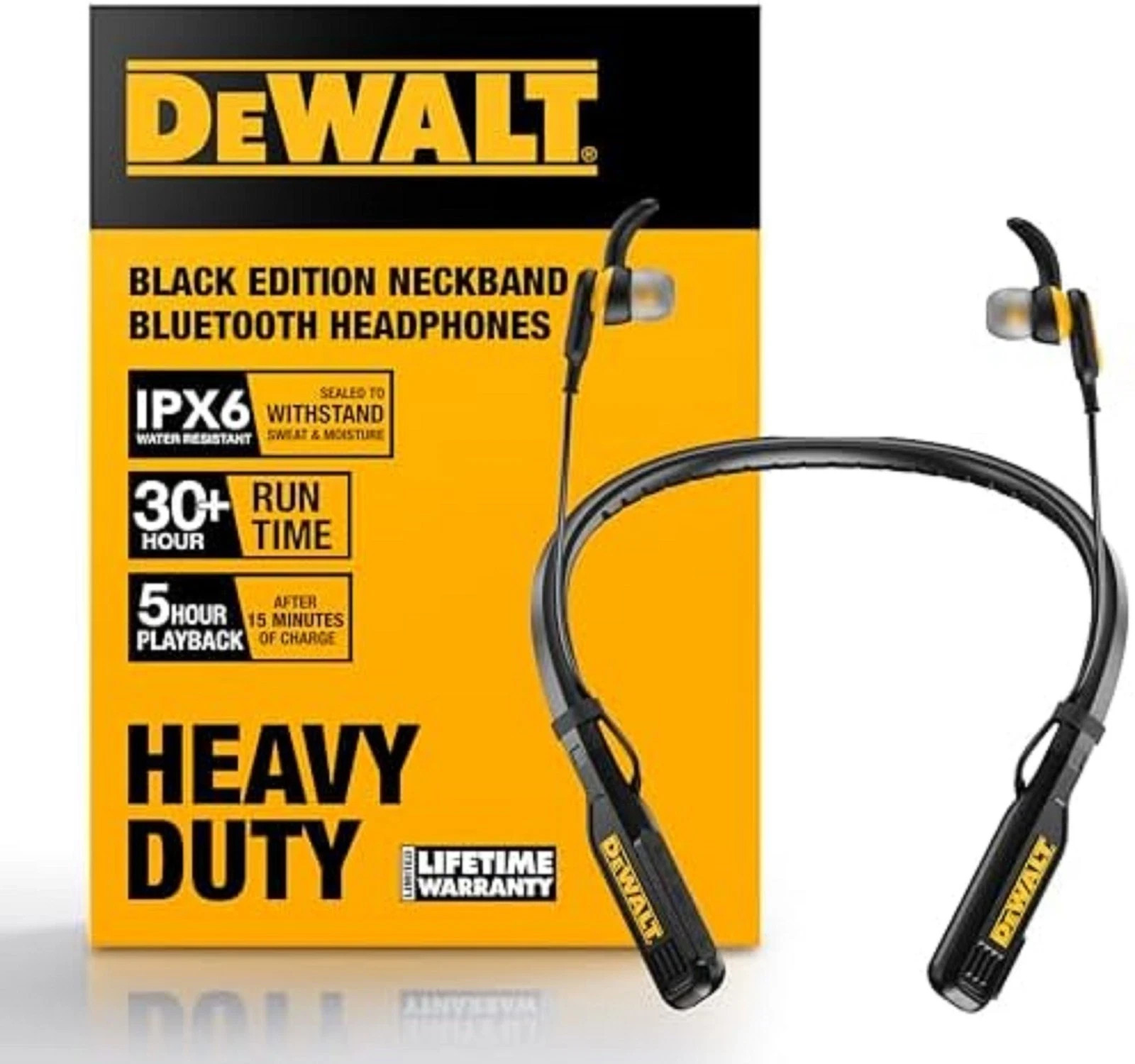 DEWALT Heavy Duty Magnetic Bluetooth Neckband Headphones, Wireless Around the Ne DEWALT Heavy Duty Magnetic Bluetooth Neckband Headphones, Wireless Around the Ne