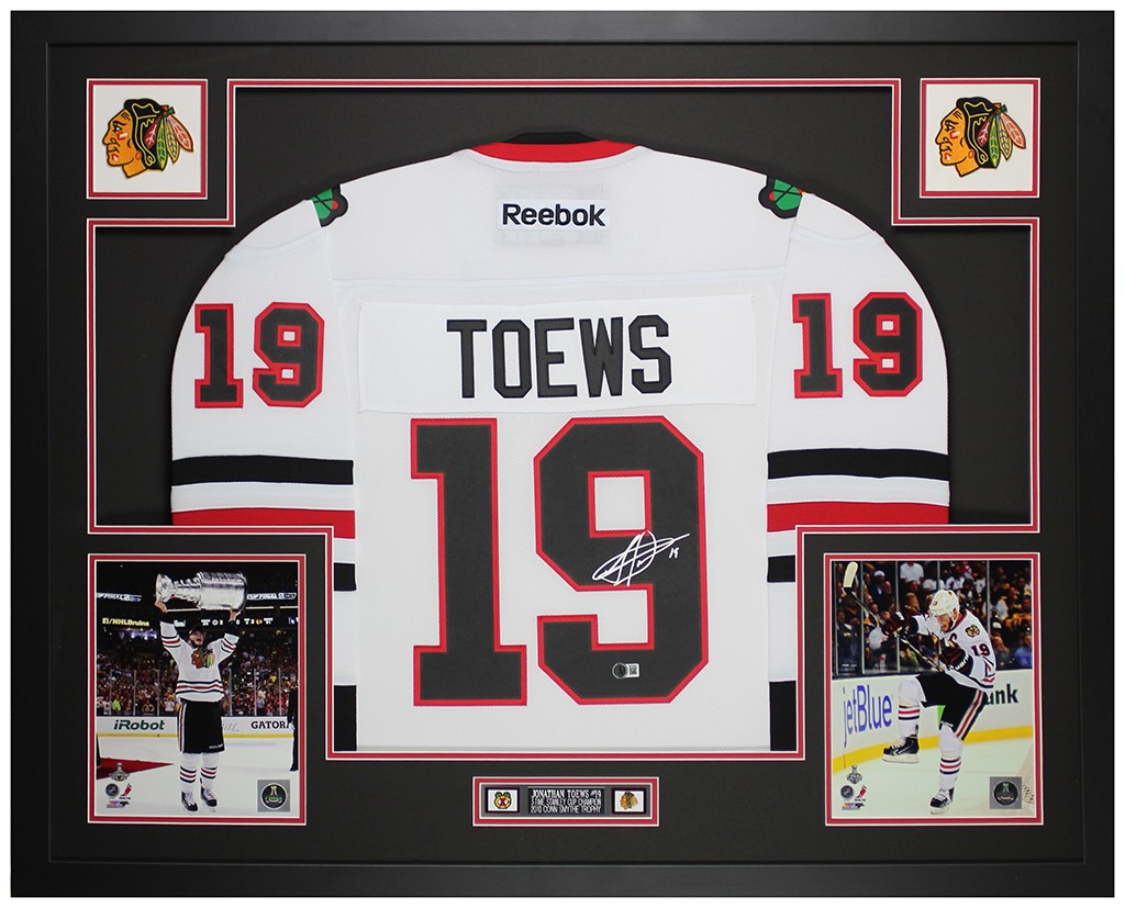 Jonathan Toews Autographed & Framed White Chicago Jersey Beckett Certified