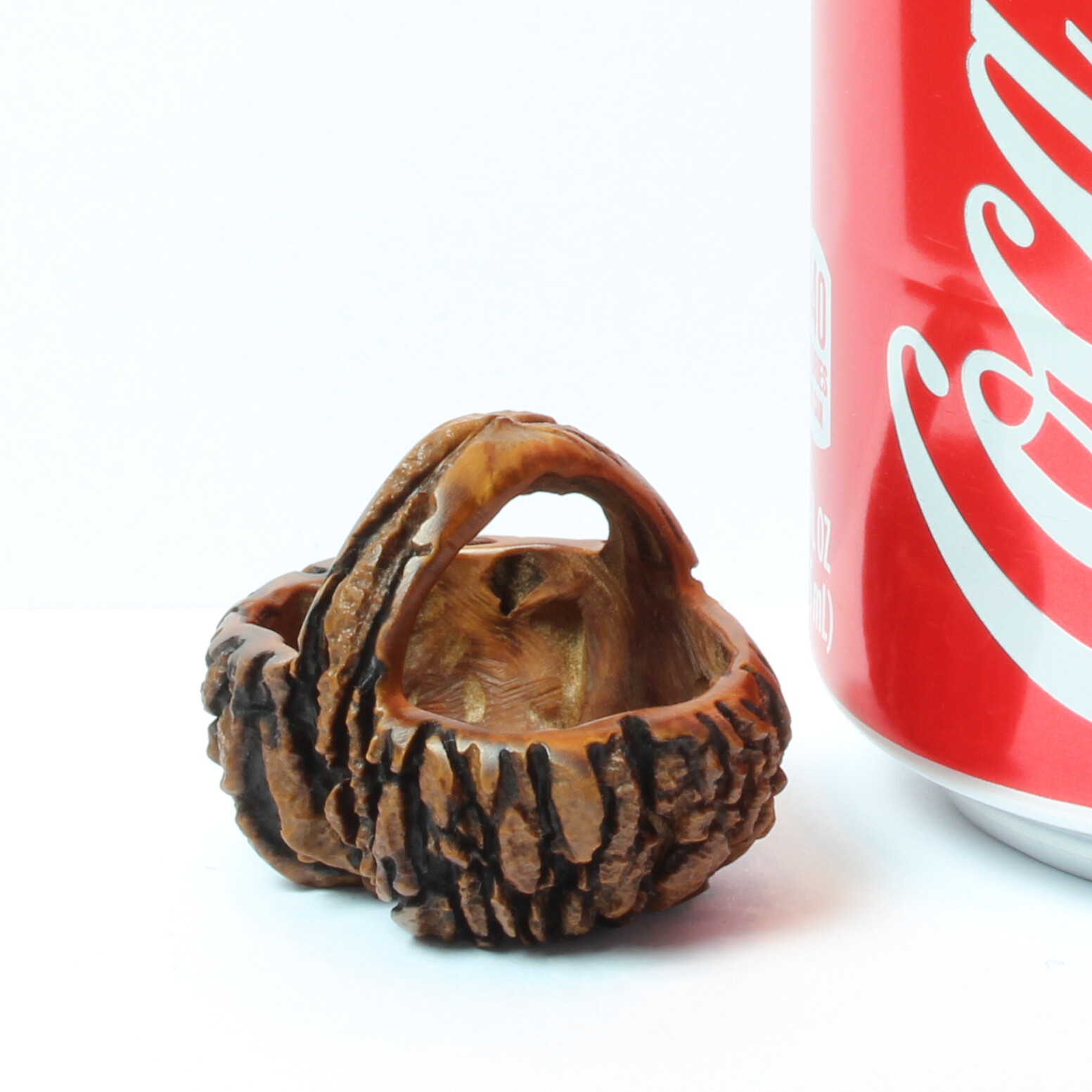 RARE Hand Carved Black Walnut Shell Basket - Wee Folk Art Wooden Nut Miniature