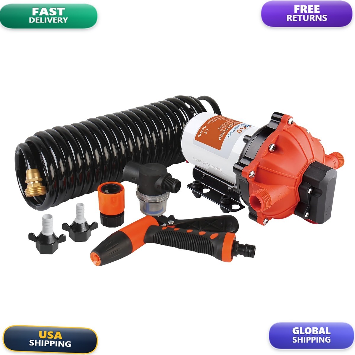 SEAFLO 55-Series Washdown Pump Kit 12V DC 5.5 GPM 70 PSI for RV Boat SEAFLO 55-Series Washdown Pump Kit 12V DC 5.5 GPM 70 PSI for RV Boat