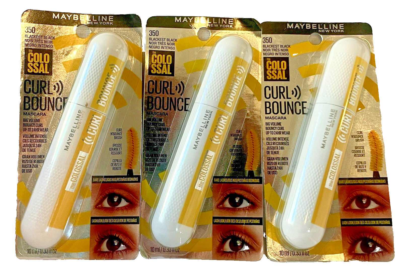 Lot of 3 Maybelline the Colossal Curl Bounce Mascara 350 Blackest Black 0.33 oz Lot of 3 Maybelline the Colossal Curl Bounce Mascara 350 Blackest Black 0.33 oz