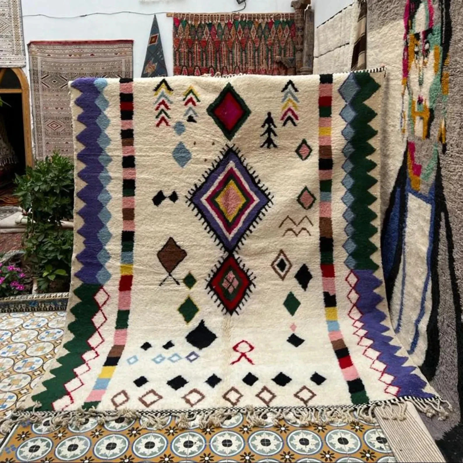 Azilal Moroccan Rug Color Multicolor Berber Wool Carpet Boho Abstract Carpet Rug