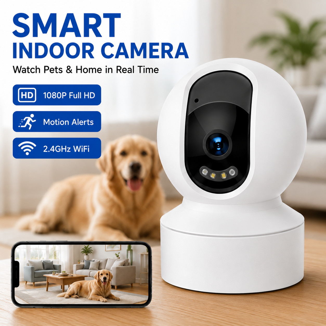 1080P WiFi Indoor Security Camera Pan Tilt Night Vision Two-Way Audio