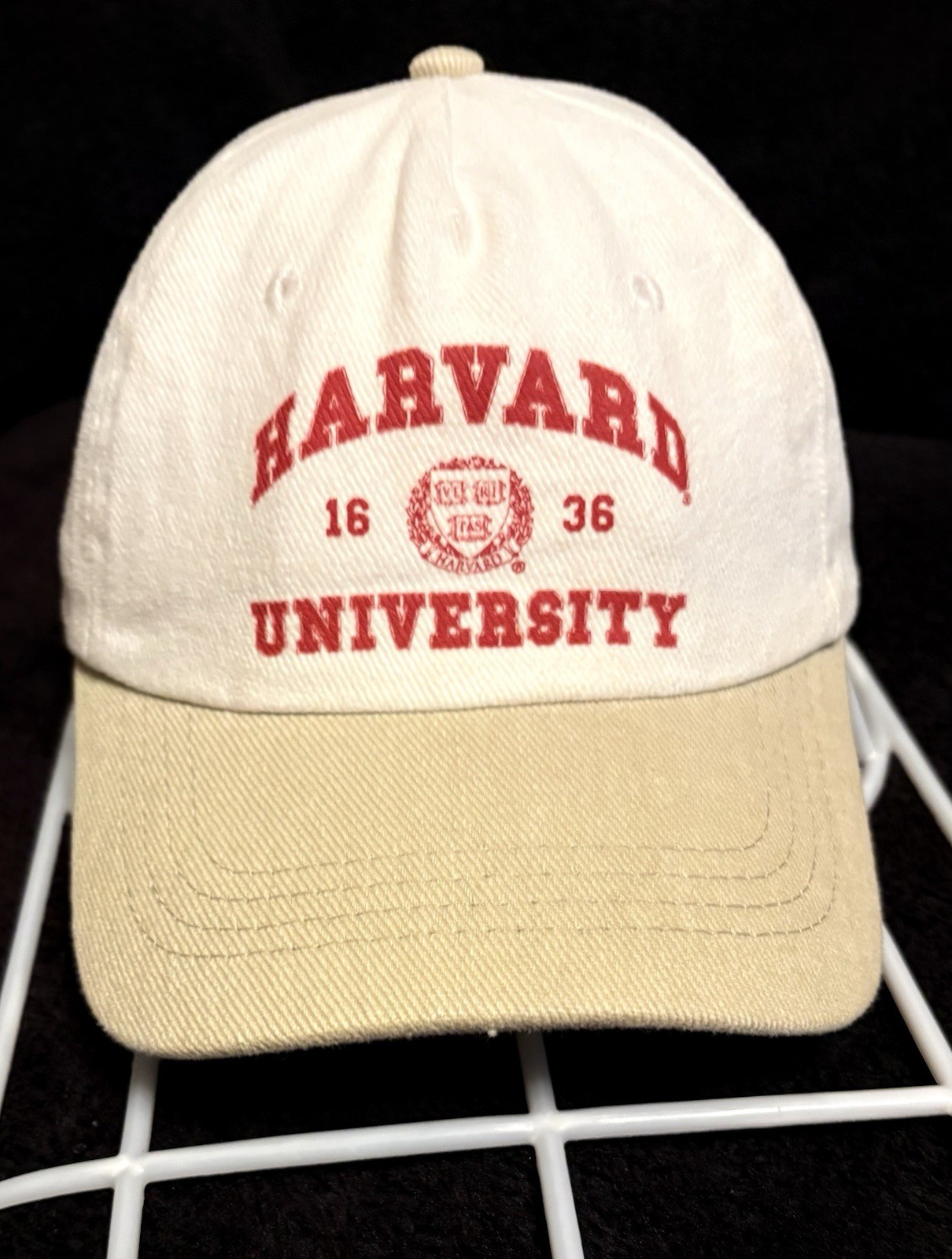 Harvard University 1836 x Rubi white tan buckle strap back hat EUC Harvard University 1836 x Rubi white tan buckle strap back hat EUC