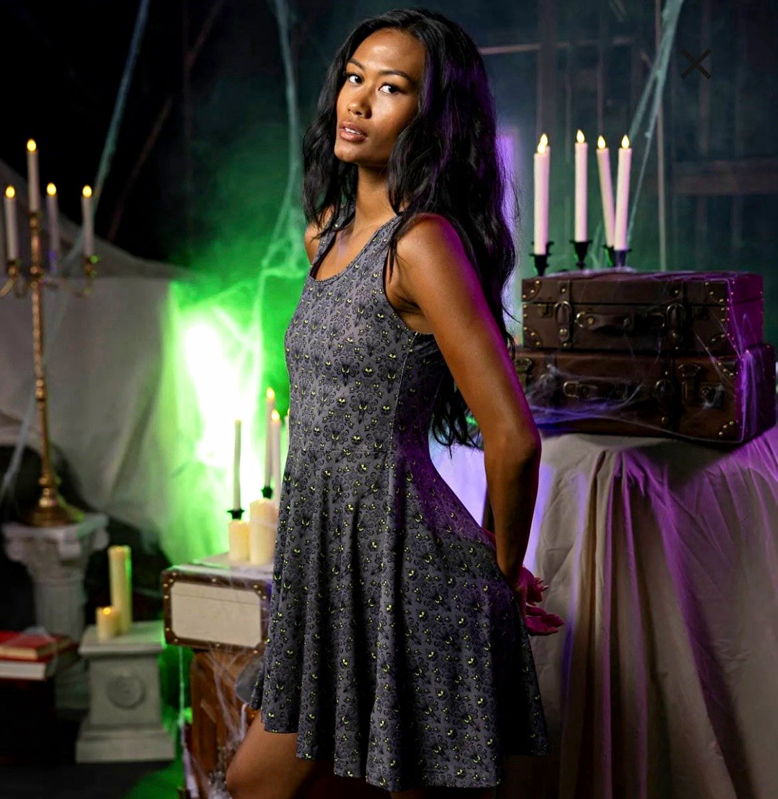 RSVLTS Disney Women’s Haunted Mansion Skater Dress Gray Black Scoop Neck S RSVLTS Disney Women’s Haunted Mansion Skater Dress Gray Black Scoop Neck S