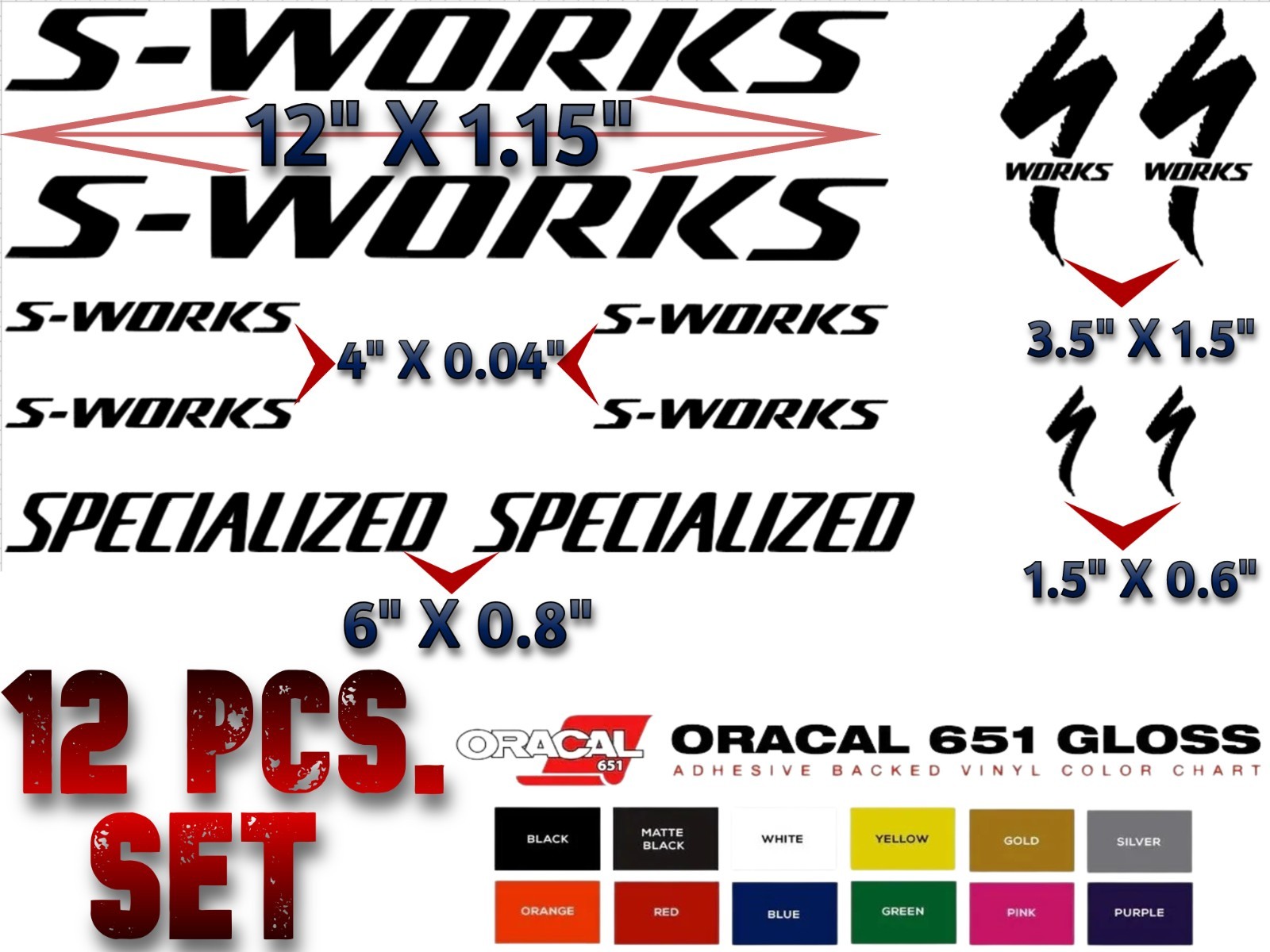 Specialized S-Works Bike Decal Set. Pick Your Color. Stump Jumper Demo Epic