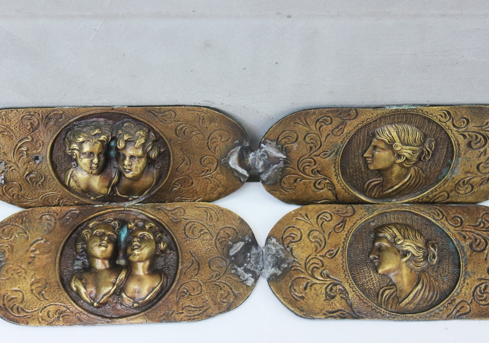 Four Antique Bronze Bar Relief Plaques Early 20th Century Renaissance Style