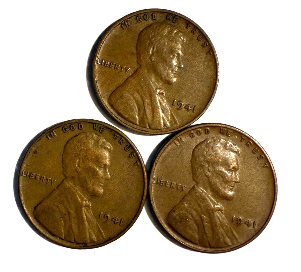 1941 P 3 pennies Lincoln Wheat 1941 P 3 pennies Lincoln Wheat