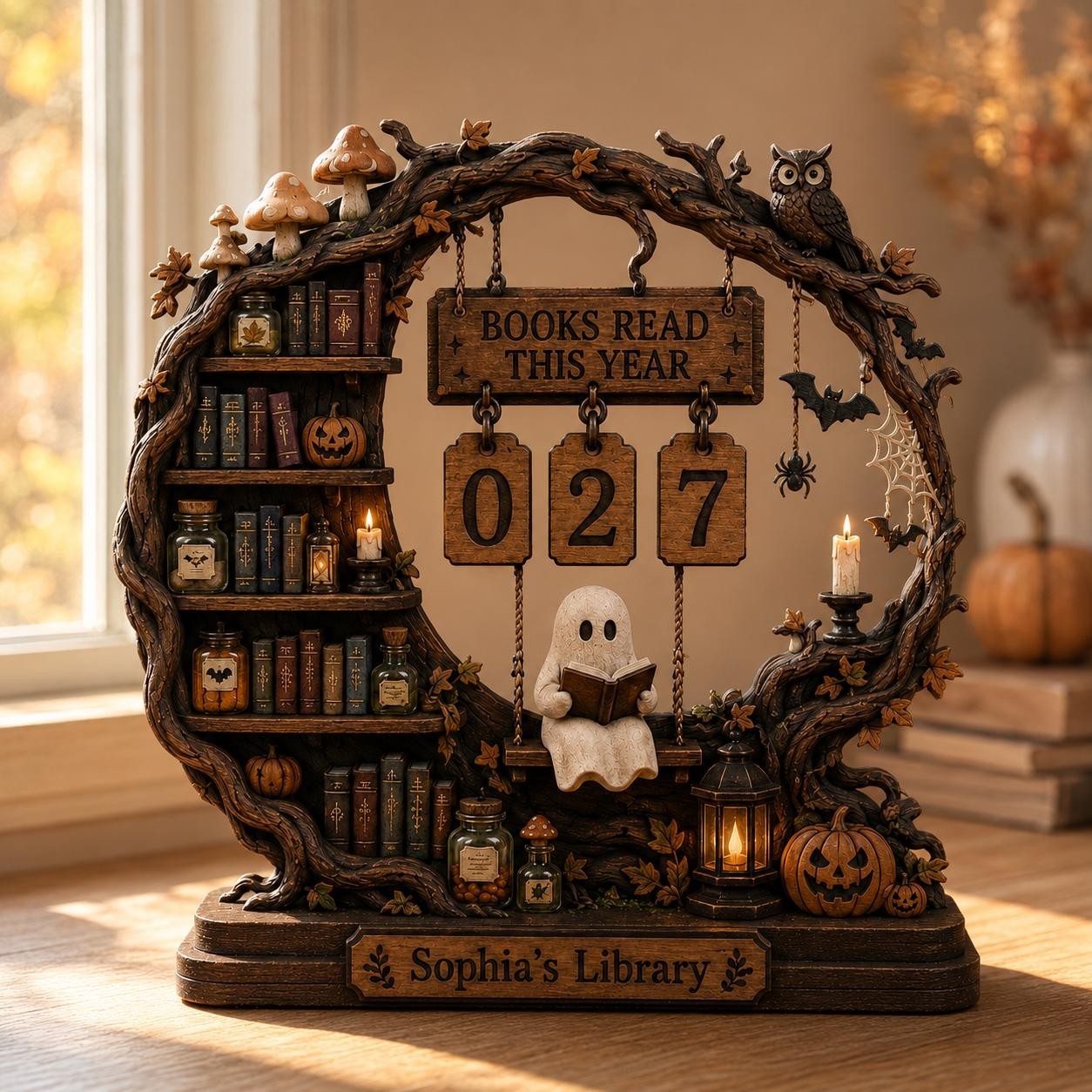 Personalized Whimsical Ghost Reading Tracker, Enchanted Library Decor