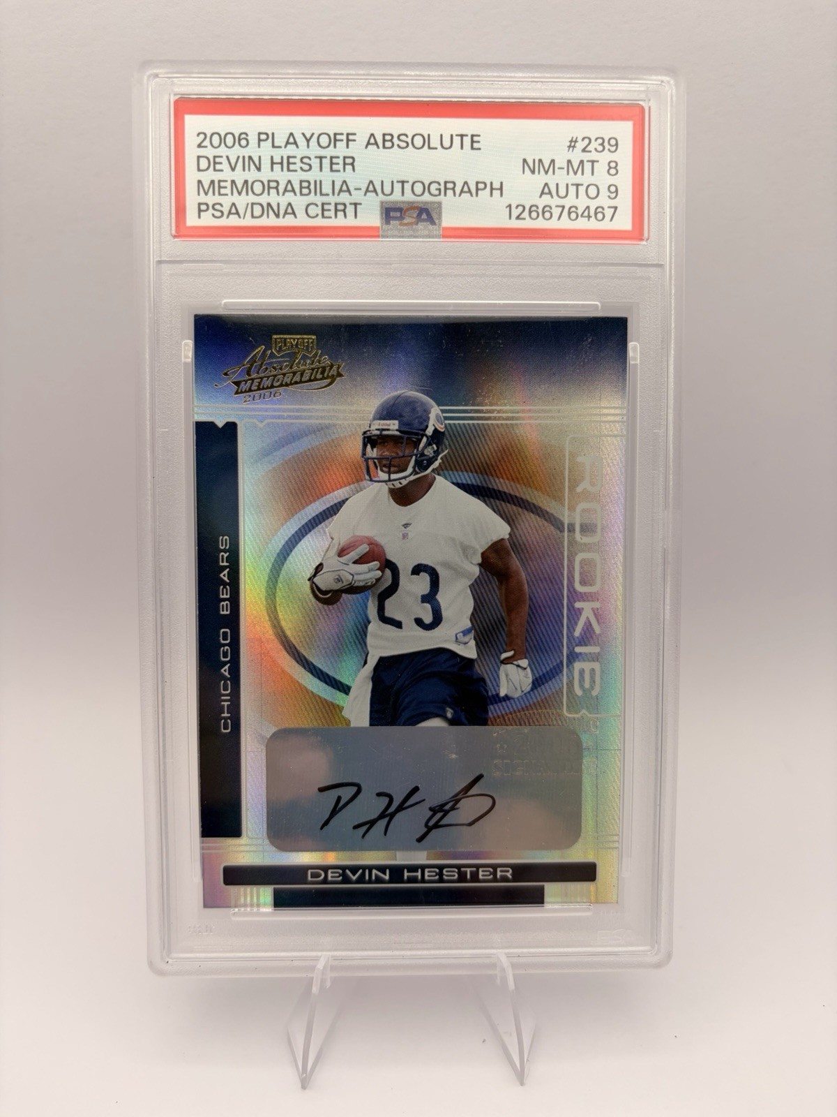 Donruss/Playoff 2006 Absolute Memorabilia Devin Hester RC Auto 5/349 #239 PSA 8