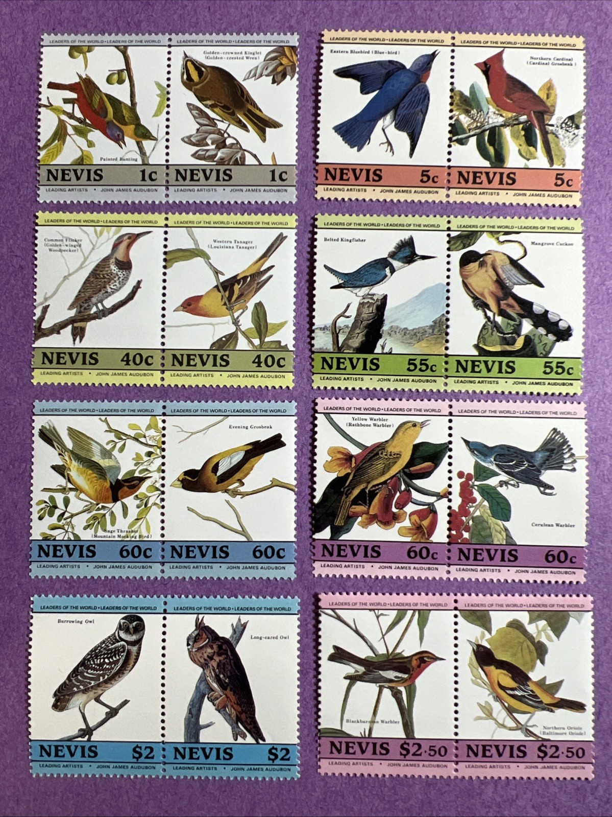Nevis 1985 - MNH Scott 407-414. Birds. John J Audubon Birth Bicentennial.
