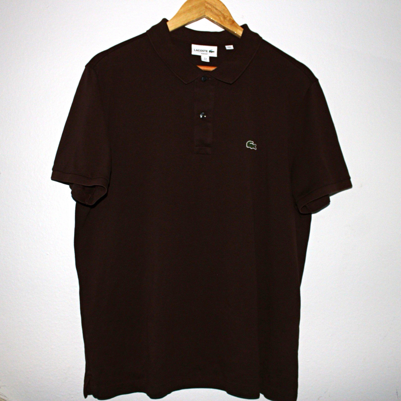 Lacoste Men’s Slim Fit Brown Cotton Knit Polo Breathable Crocodile Logo L/XL