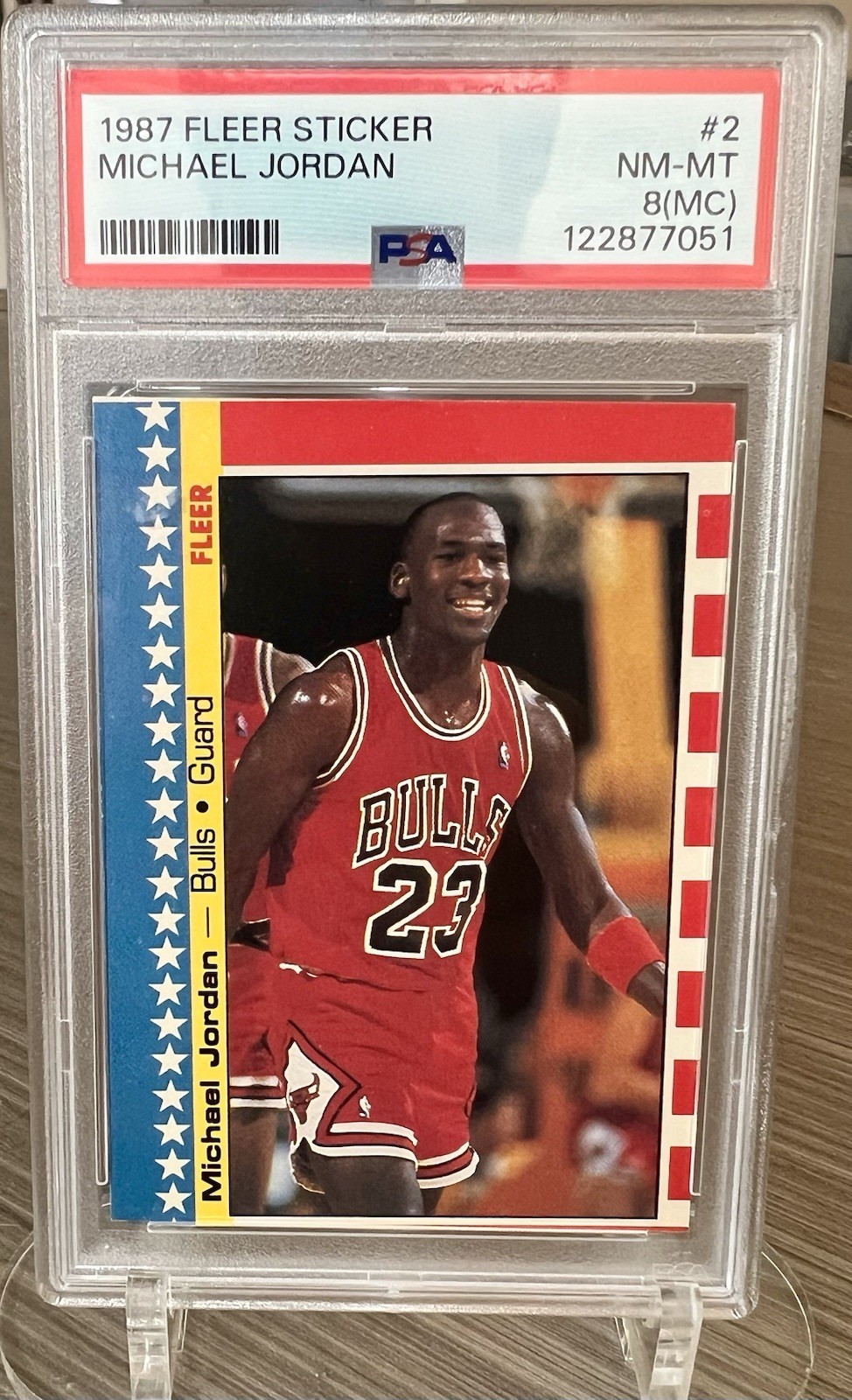 1987-88 Fleer Stickers Michael Jordan #2 PSA 8 Bulls Cert 122877051
