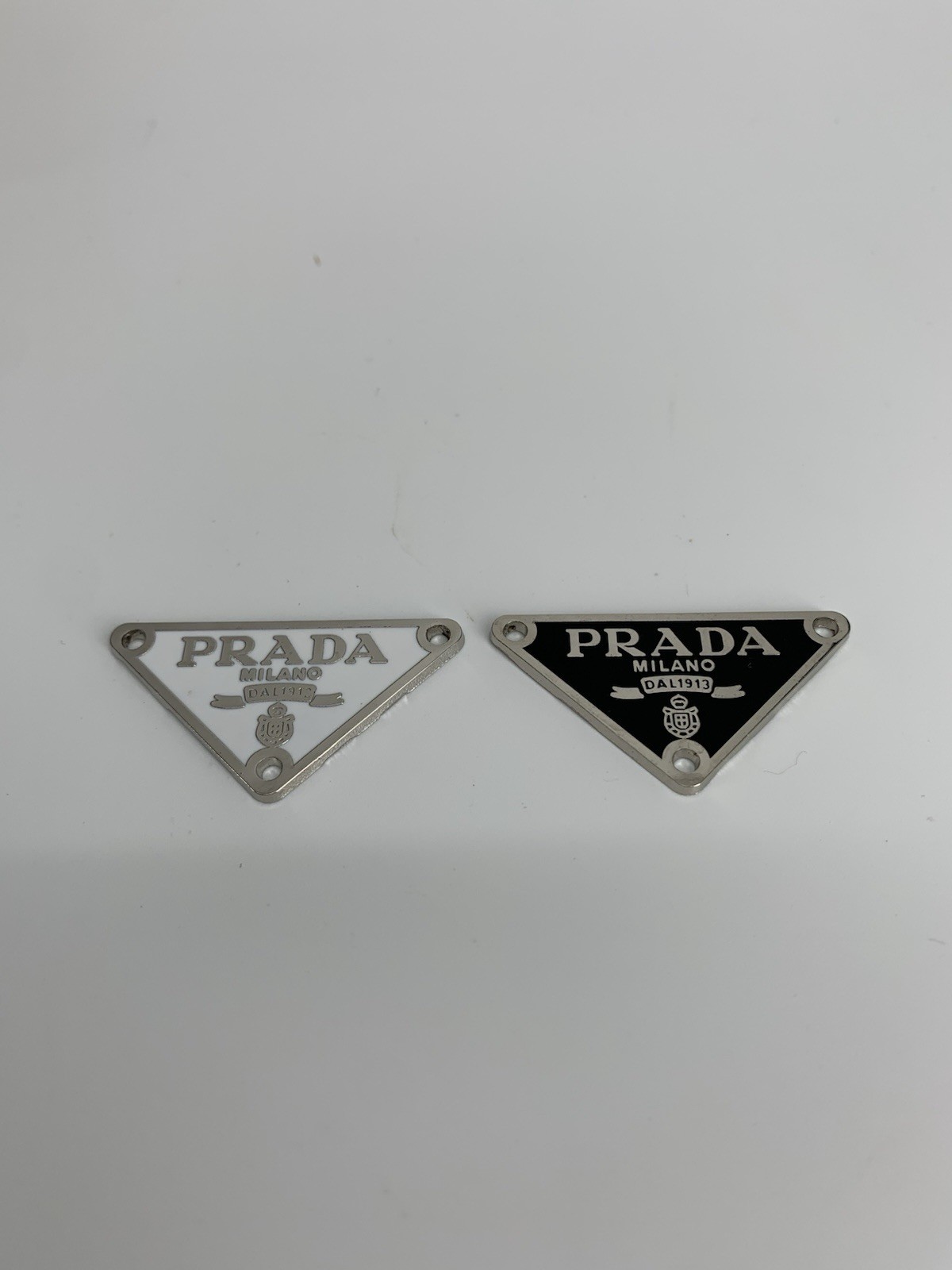 Prada Lot of 2 Replacement Triangle Black White Metal Logo Plates