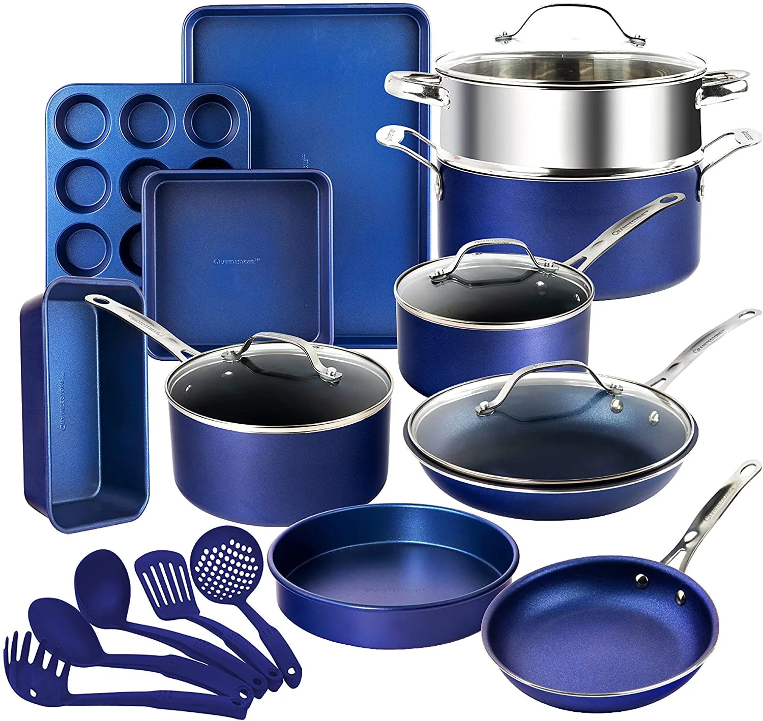 GraniteStone Granitestone Diamond 20 Pc Nonstick Cookware Set Blue Aluminum