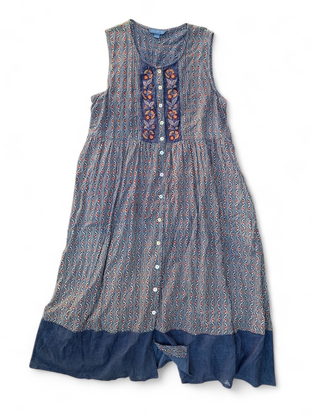 APRIL CORNELL Sleeveless Dress COTTON Size L Women’s Blue Print Maxi Floral
