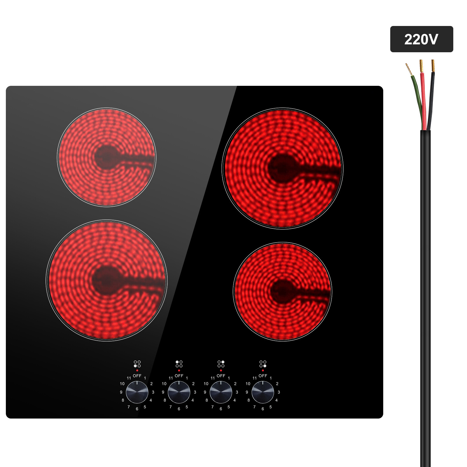 24 in Built-in Electric Cooktop Radiant Ceramic Cooktop 4 Burners 6000W 24 in Built-in Electric Cooktop Radiant Ceramic Cooktop 4 Burners 6000W