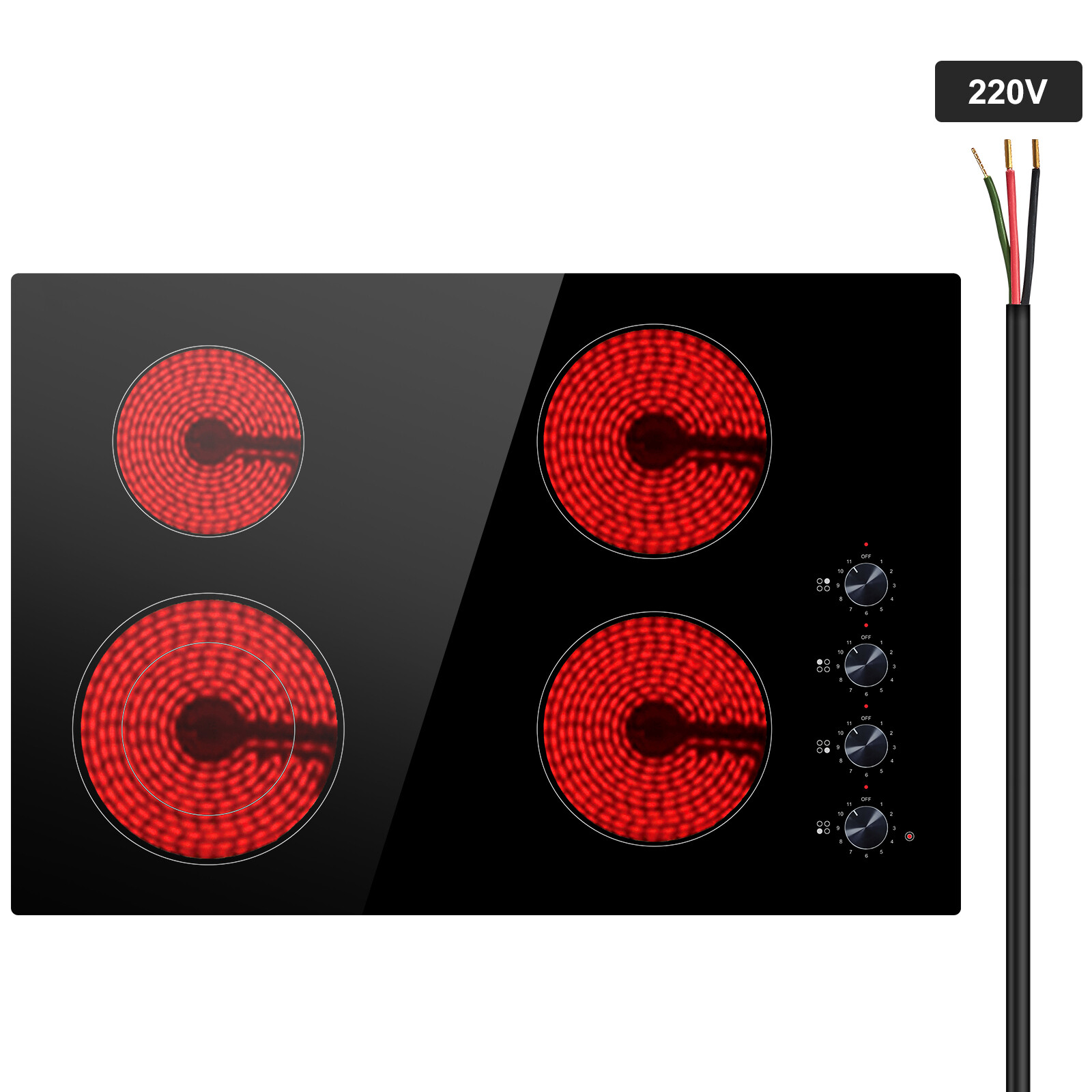 30in Built-in Electric Cooktop 4 Burners Radiant Ceramic Cooktop Knob Control 30in Built-in Electric Cooktop 4 Burners Radiant Ceramic Cooktop Knob Control