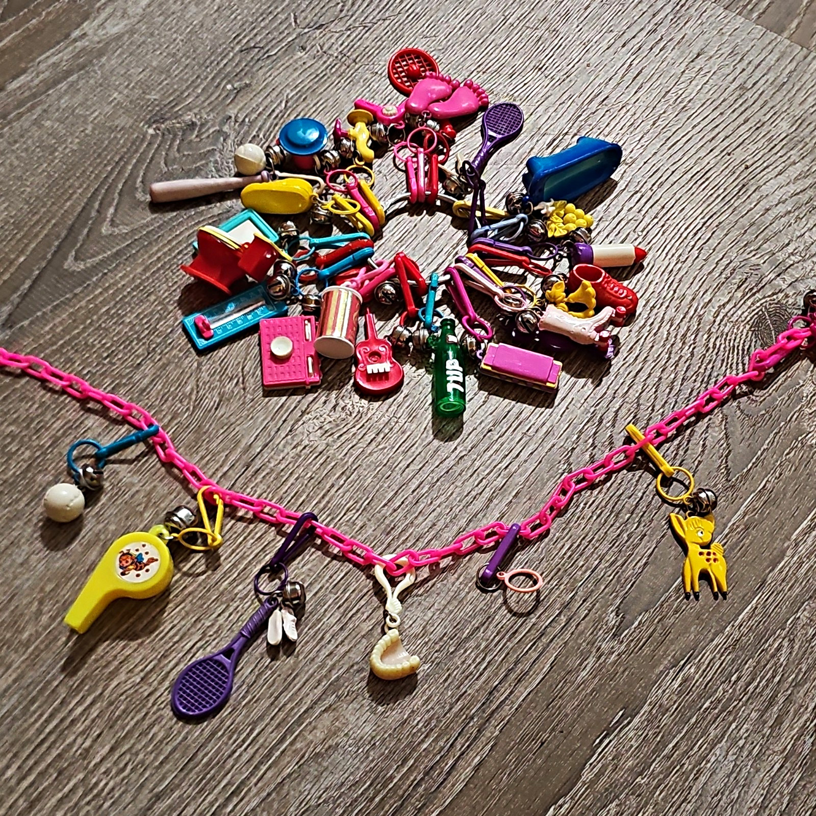 Vintage Charms, Chain Necklace, Plastic/Metal Fashion 80s Jewelry Toys Theme Vintage Charms, Chain Necklace, Plastic/Metal Fashion 80s Jewelry Toys Theme