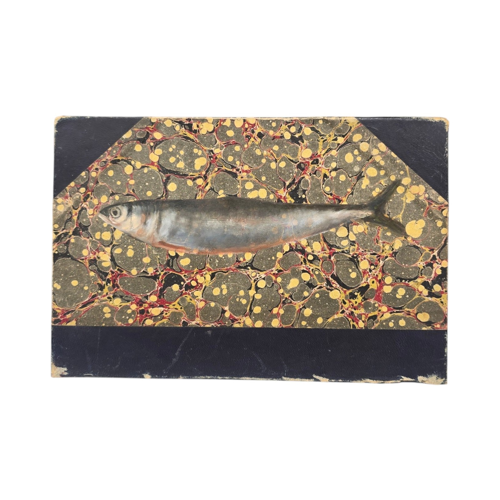 Original Oil on Board Painting of Fish on Vintage Book Cover (left facing)