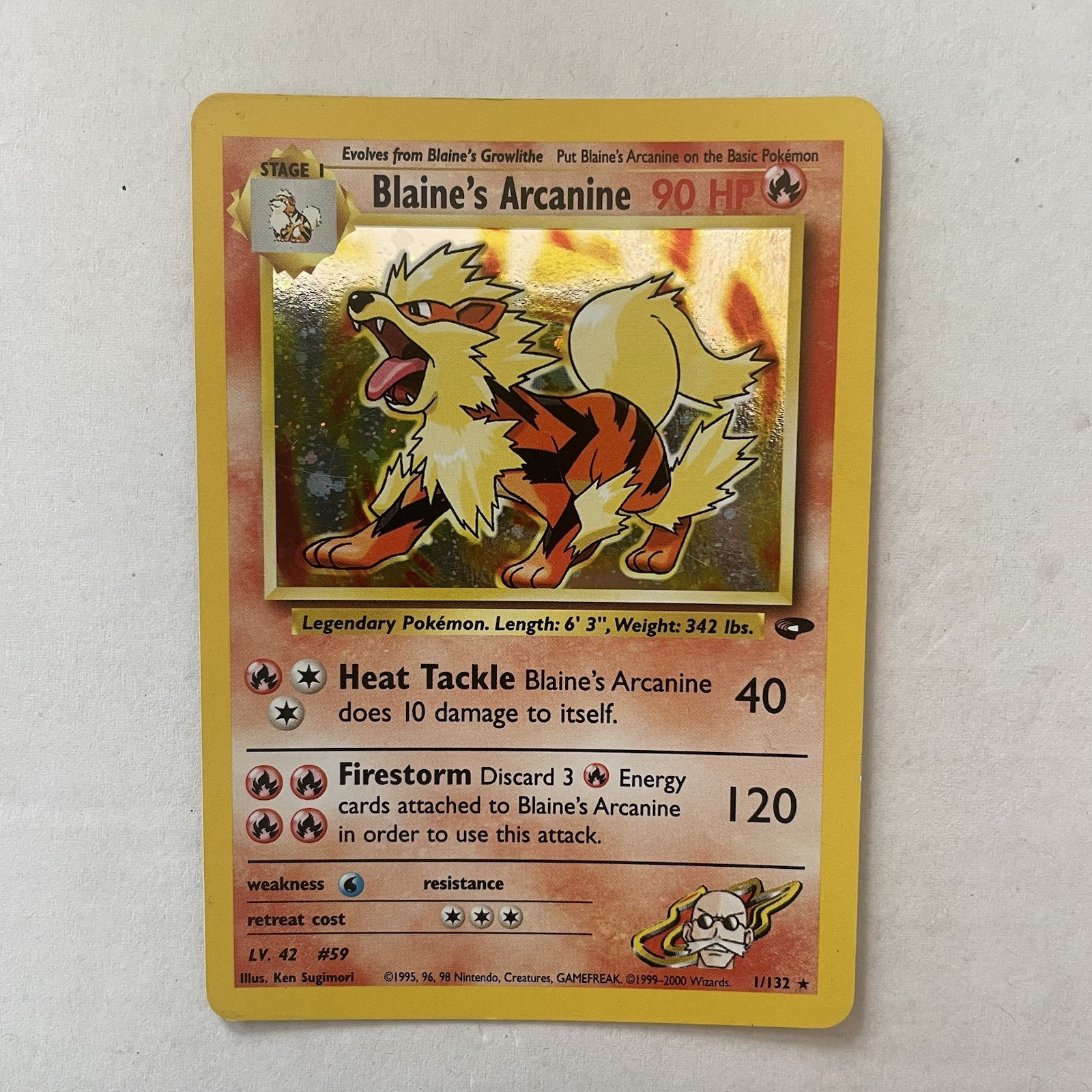 Blaine\'s Arcanine 1/132 Holo Rare WOTC 2000 Pokémon TCG Swirl Blaine\'s Arcanine 1/132 Holo Rare WOTC 2000 Pokémon TCG Swirl