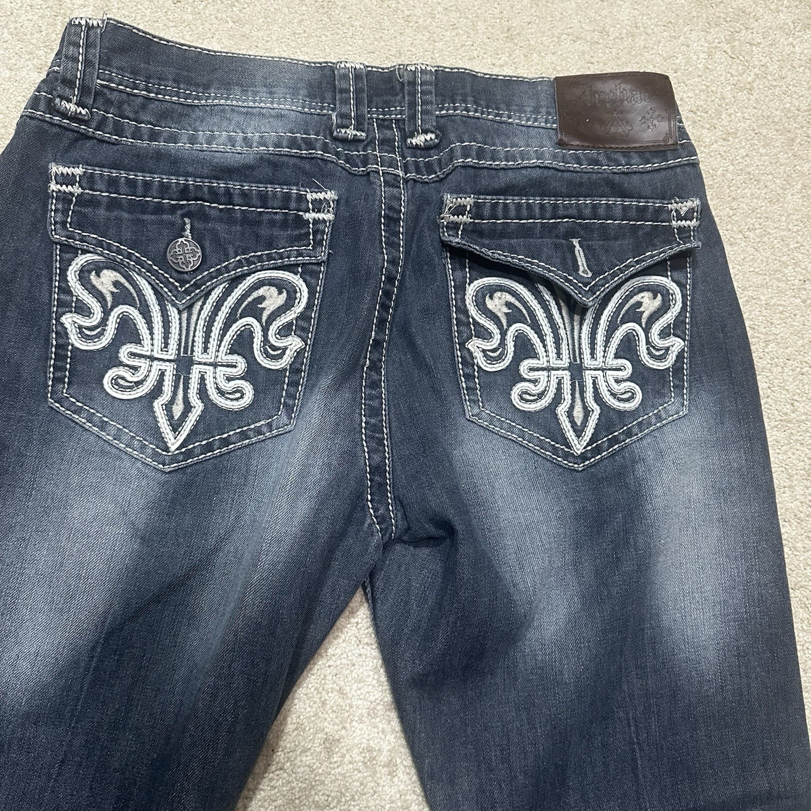 Archaic Premium Jeans Mens 32x32 Blue Y2K Le Fleur Embroidered Denim