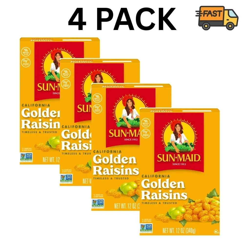 Sun-Maid California Golden Raisins 12 oz Pack of 4 Fresh & Sweet