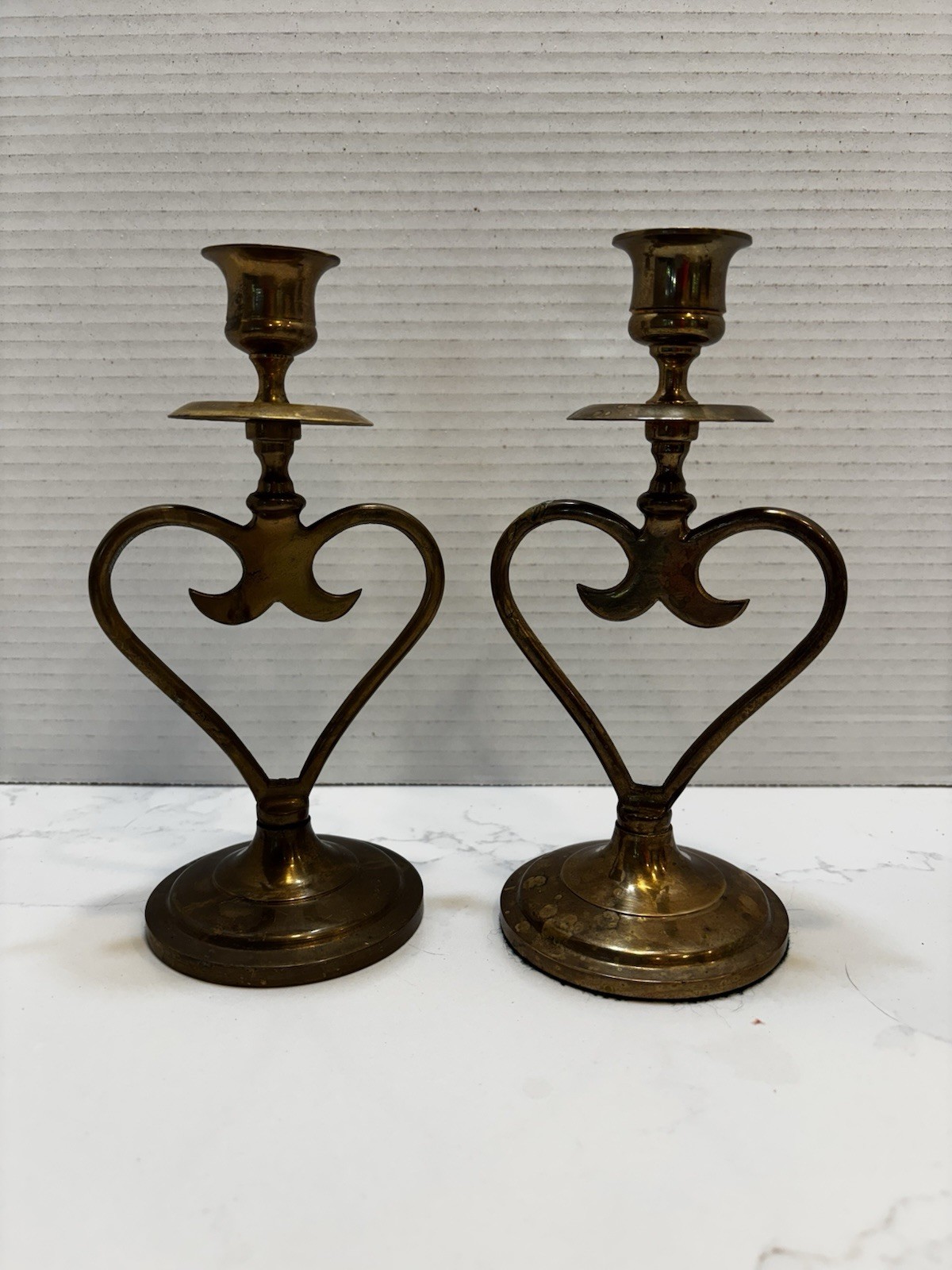 Cato Solid Brass Heart Candle Holders Pair Approx 8 in Tall