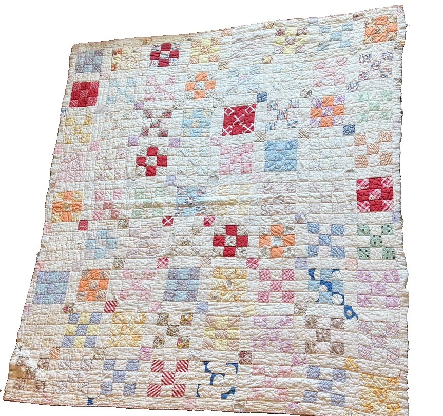 Antique Handmade Log Cabin Quilt Twin Size 66\