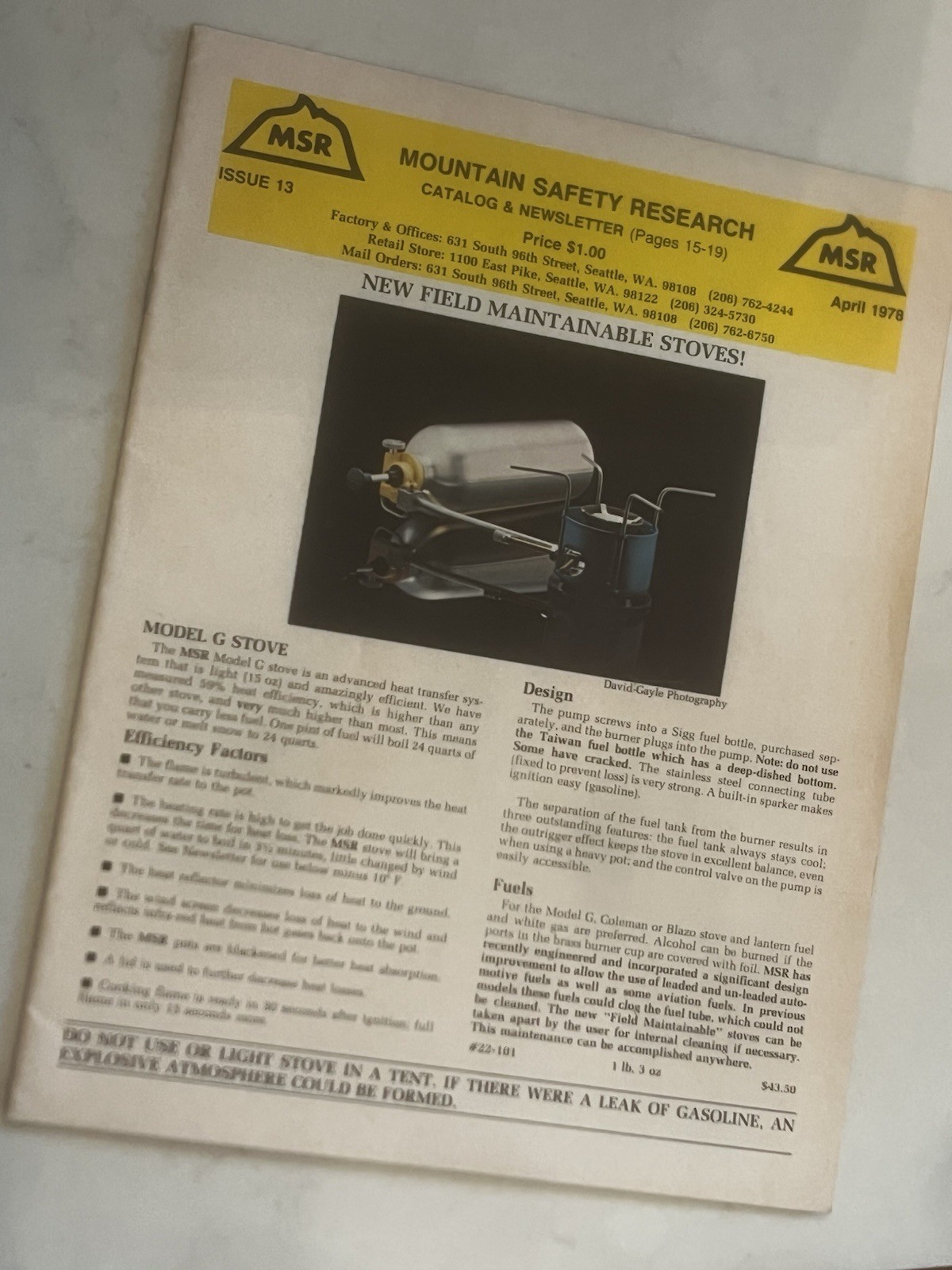 MSR catalog 13, April 1978. Mountain Safety Research Vintage Advertising Catalog